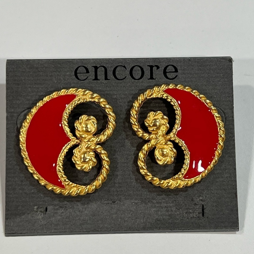 Gold Red Enamel Design Earrings